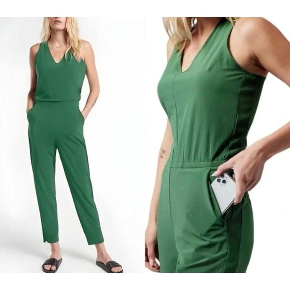 Athleta Brooklyn Jumpsuit Size 2 Aspen Olive Green Featherweight Stretch Travel